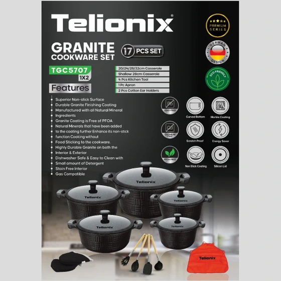 سرویس قابلمه گرانیتی 17 پارچه تلیونیکس مدل  TGC5707
